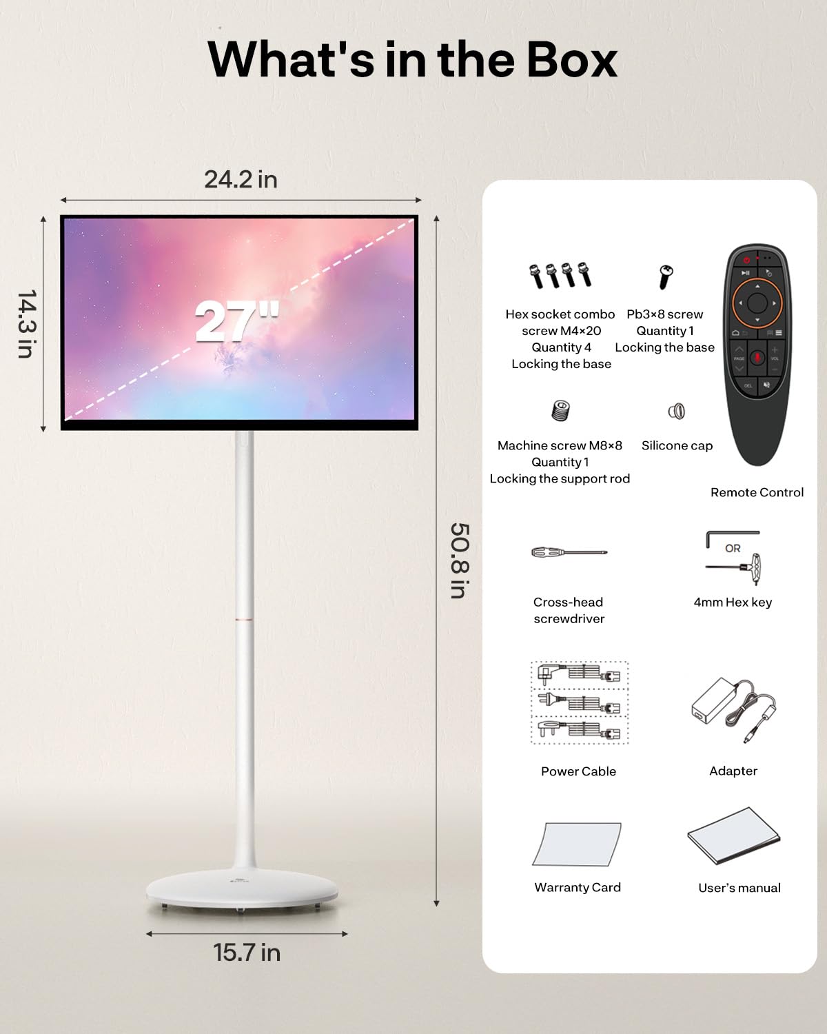 SYLVOX 27'' Smart Rolling Display with Stand, 1080P Portable Touchscreen Monitor for Streaming TV Apps, Built-in Battery (4-5H), Full Swivel Rotation for Home, Office & Entertainment