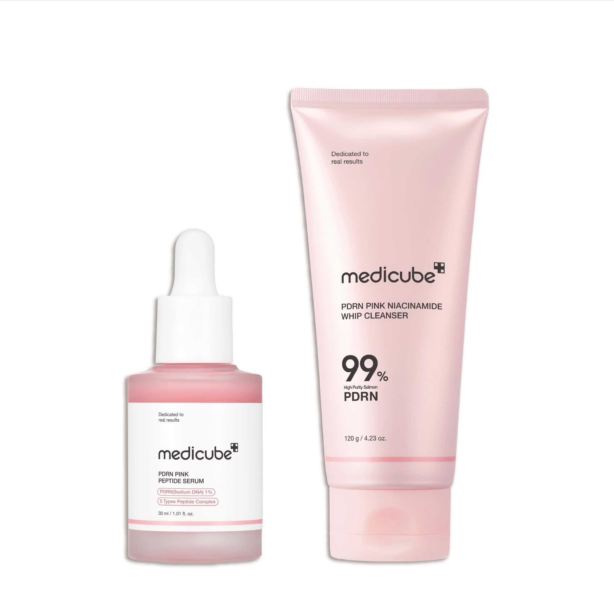 medicube PDRN Cleansing & Care Set: Salmon DNA PDRN Pink Peptide Serum and Pink Marshmallow Whip Cleanser