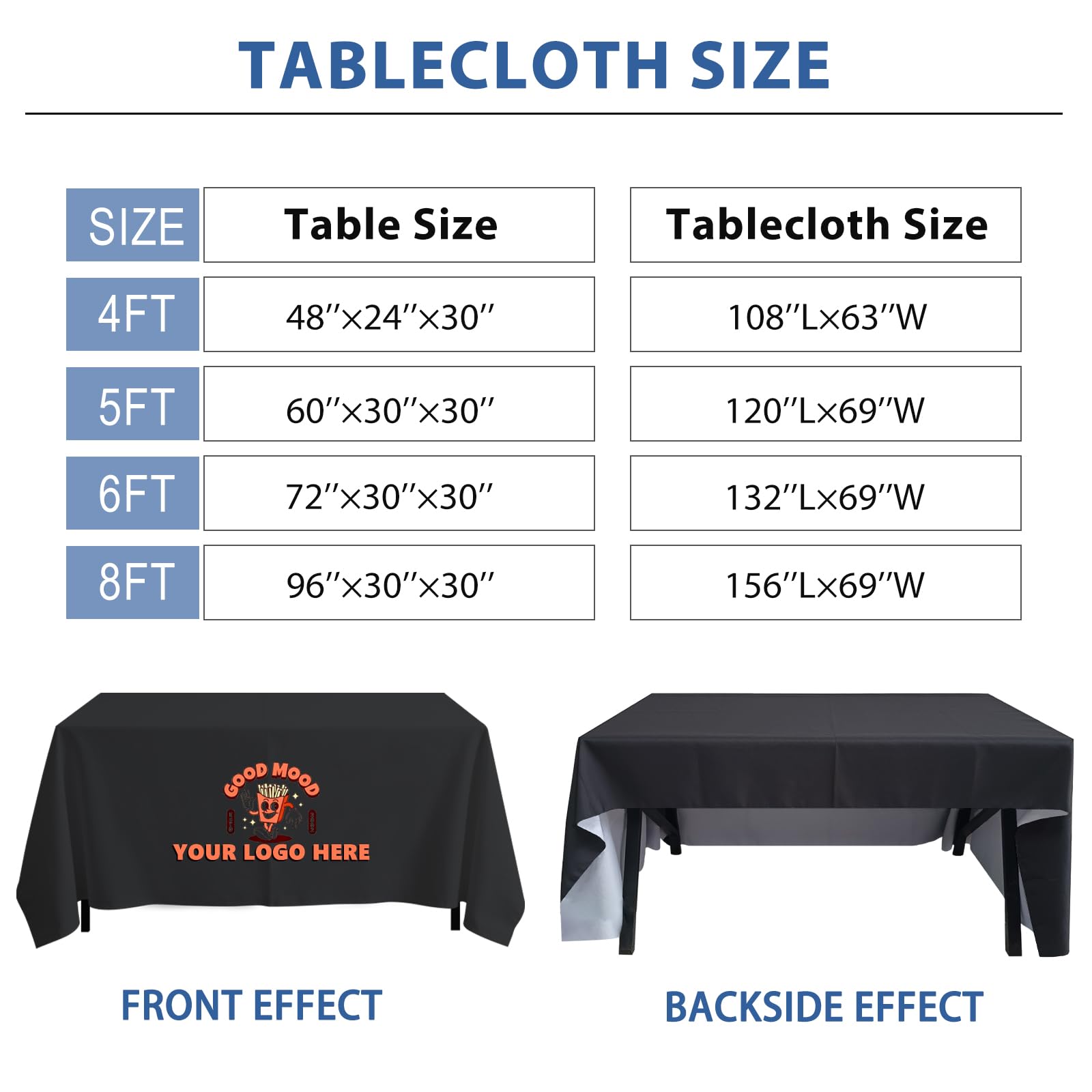GagetElec Custom Table Cloth with Business Logo (4FT Open Back) Personalized Table Cloths,Custom Tablecloth for Tradeshow Events/Company/School/Associations/Shop/Birthday/Wedding