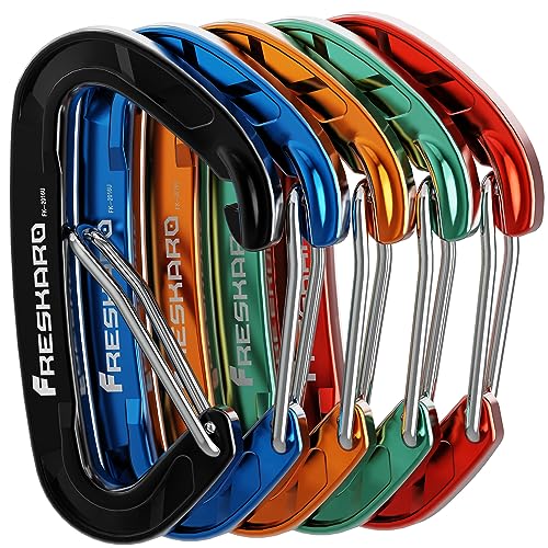 FresKaro 15kN Heavy Duty Wiregate Carabiners Clips, Wire Gate Spring Snap Quick Draws, for Camping Hiking, Hammocks, Aluminium Caribeaners for Backpacking and Dog Leash, 4Pack, Black, Medium Size