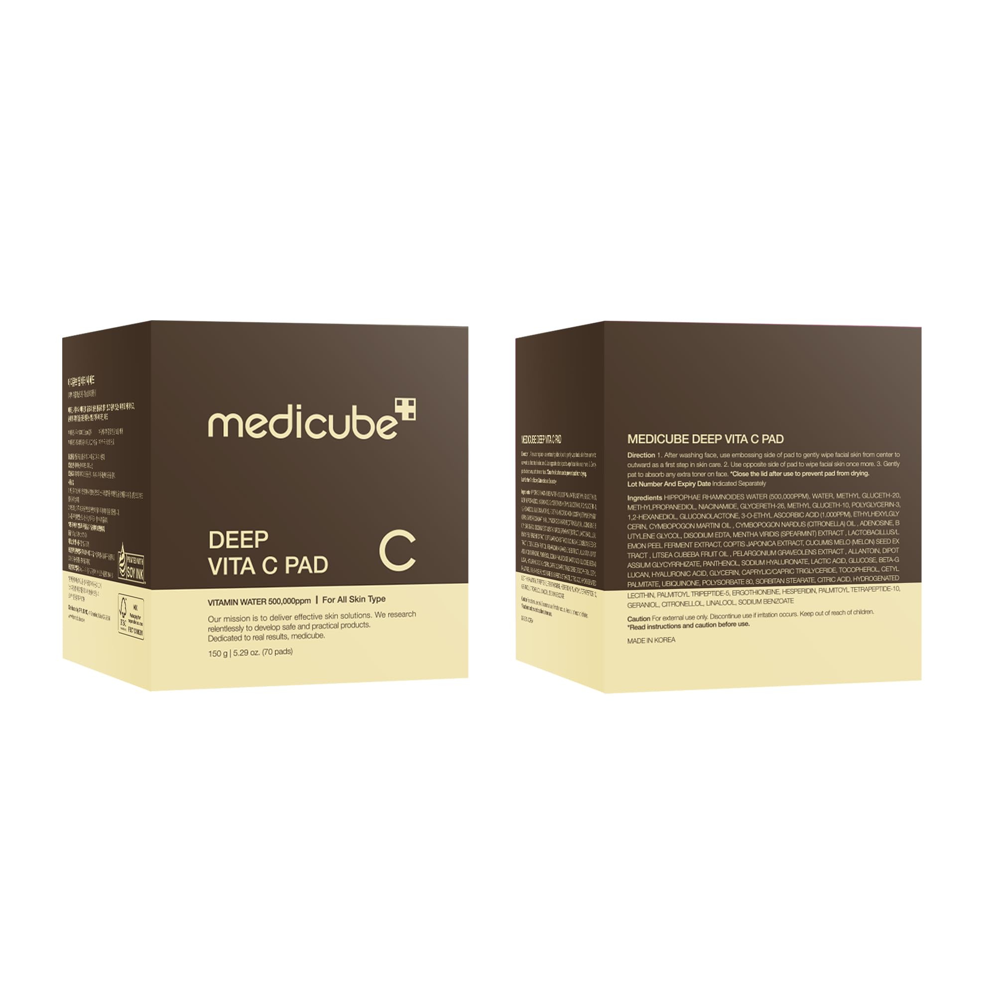 Medicube Deep Vita C Facial Toner Pads for Uneven Skin Tone, 500,000PPM of Vitamin Water & 3 Types of Vitamin, Hydrating & Resurfacing (70 sheets)