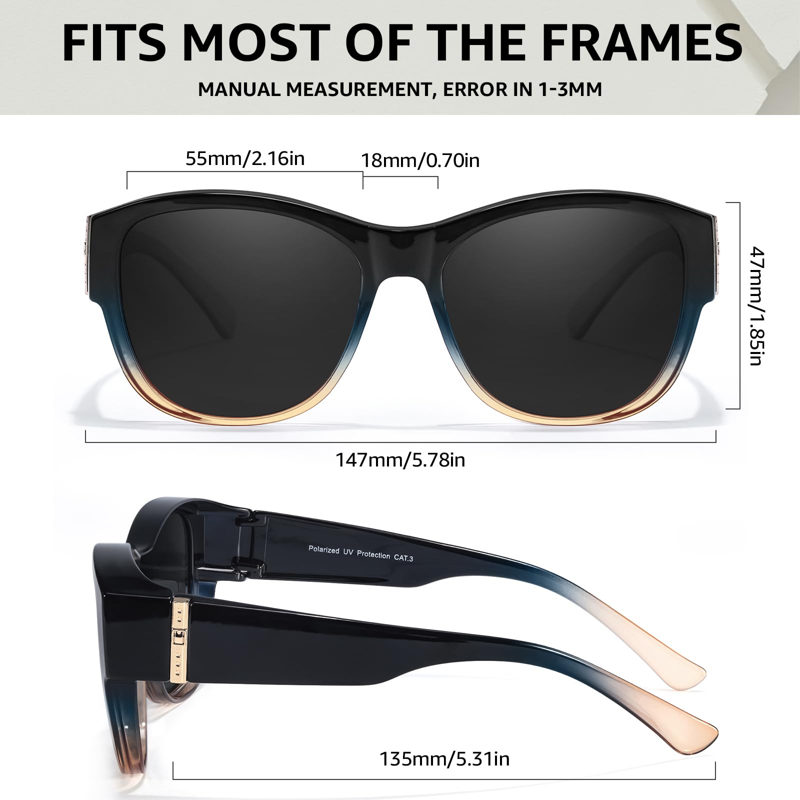 TJUTR Polarized Fit Over Glasses Sunglasses for Women UV Protection, Trendy Oversized Shades Wear Over Eyeglasses (A4 Blue Brown/Grey)