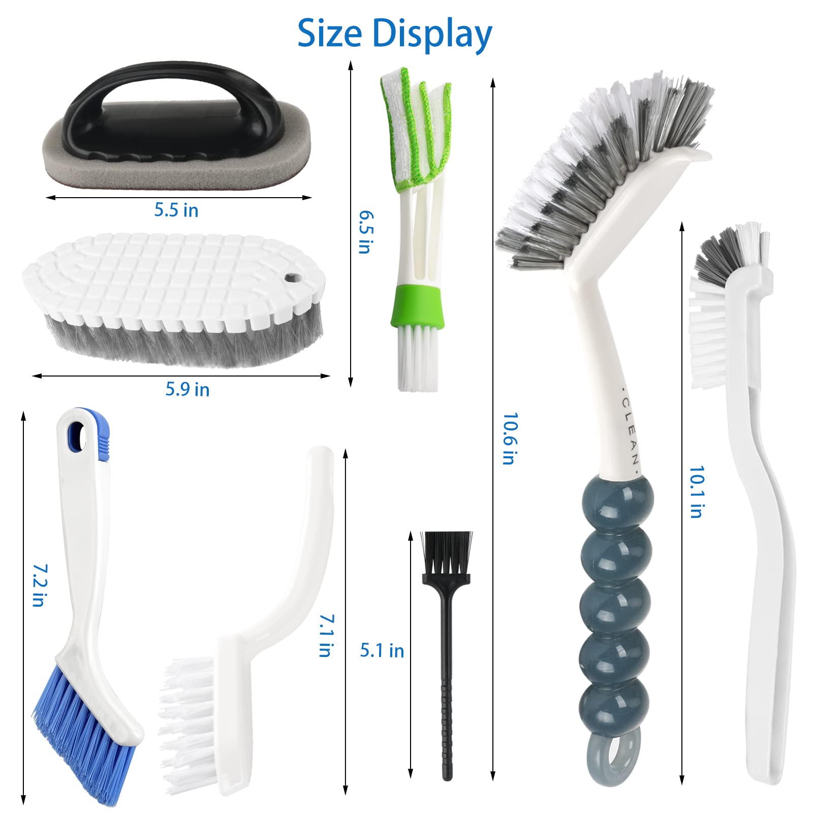 Openfly 8 Pack Kitchen Cleaning Brushes, Multipurpose Household Deep Cleaning Brush Set with Scrub Brush, Grout Brush, Bottle Brush, Dish Brush, Shoe Brush, Crevice Brush for Bathroom Kitchen Floor