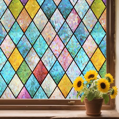 WPCTEV Window Film One Way Mirror Film Daytime Privacy Static Non-Adhesive Decorative Heat Control Anti UV Window Tint for Home and Office Silver 6 Mil 17.5 Inch x 6.5 Feet