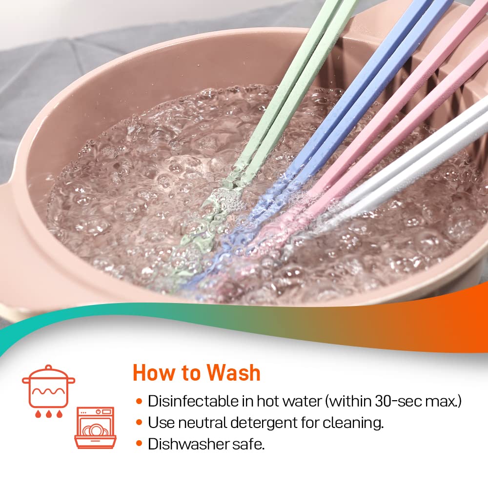 RECOHOME Reusable Long Silicone Cooking Chopsticks with Spoon 12 Inches 1 Pair, Dishwasher Safe, BPA-free Non-Slip, Non-Scratch, Korea Japanese Kitchen Utensils (Pastel Grey, 1Pair )