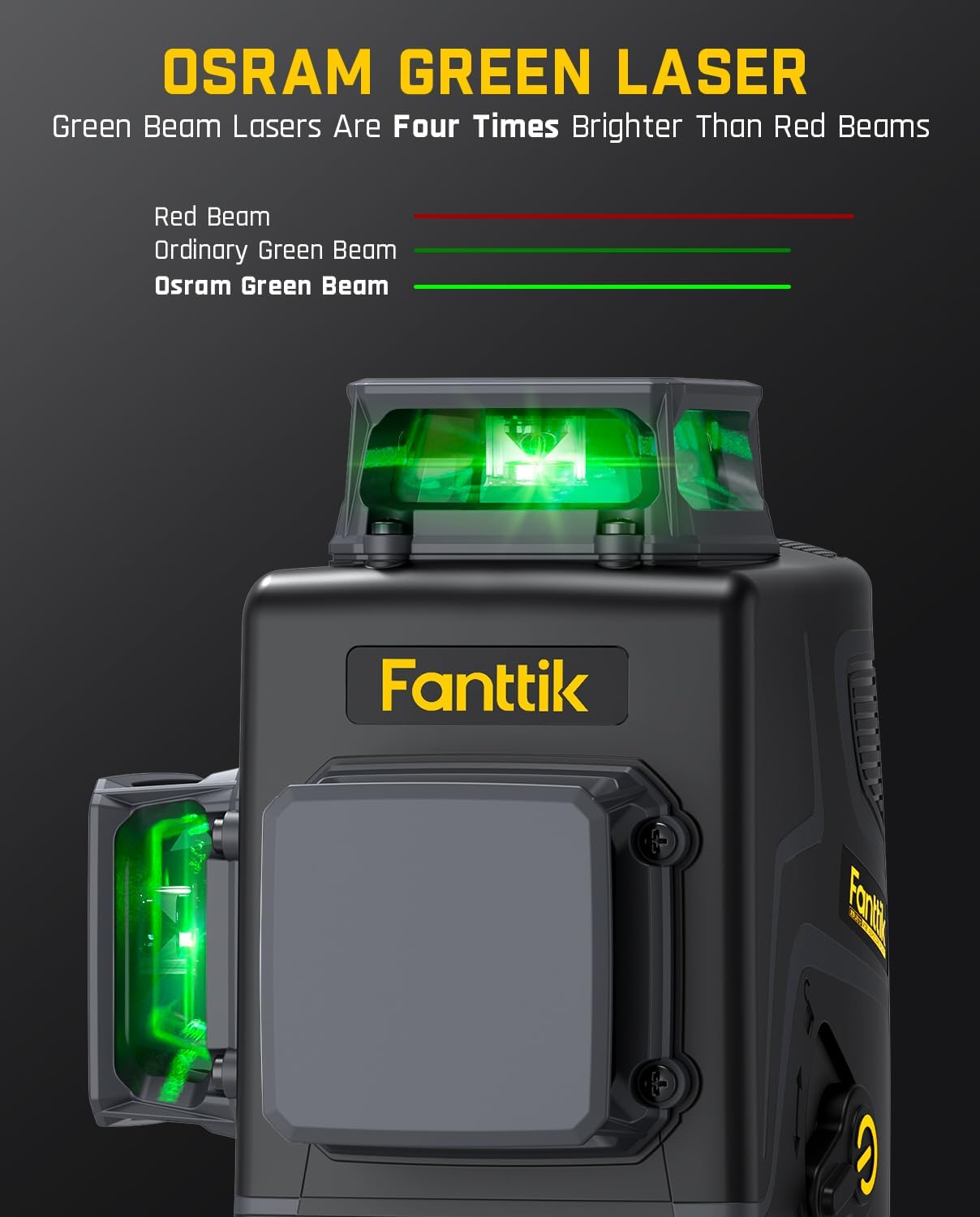 Fanttik D12 PLUS Laser Level Self Leveling 3 × 360°, 3D Green Cross Line, 5200 mAh Battery Rechargeable, Pulse Mode, Magnetic Bracket, Carrying Case, for Construction and Picture Hanging