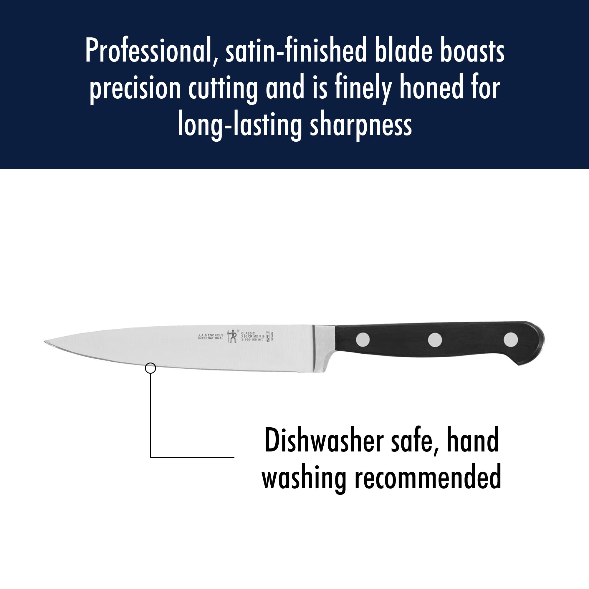HENCKELS Classic Razor-Sharp 3-Piece Kitchen Knife Set, Chef Knife, Paring Knife, Utility Knife, German Engineered Informed by 100+ Years of Mastery, Stainless Steel