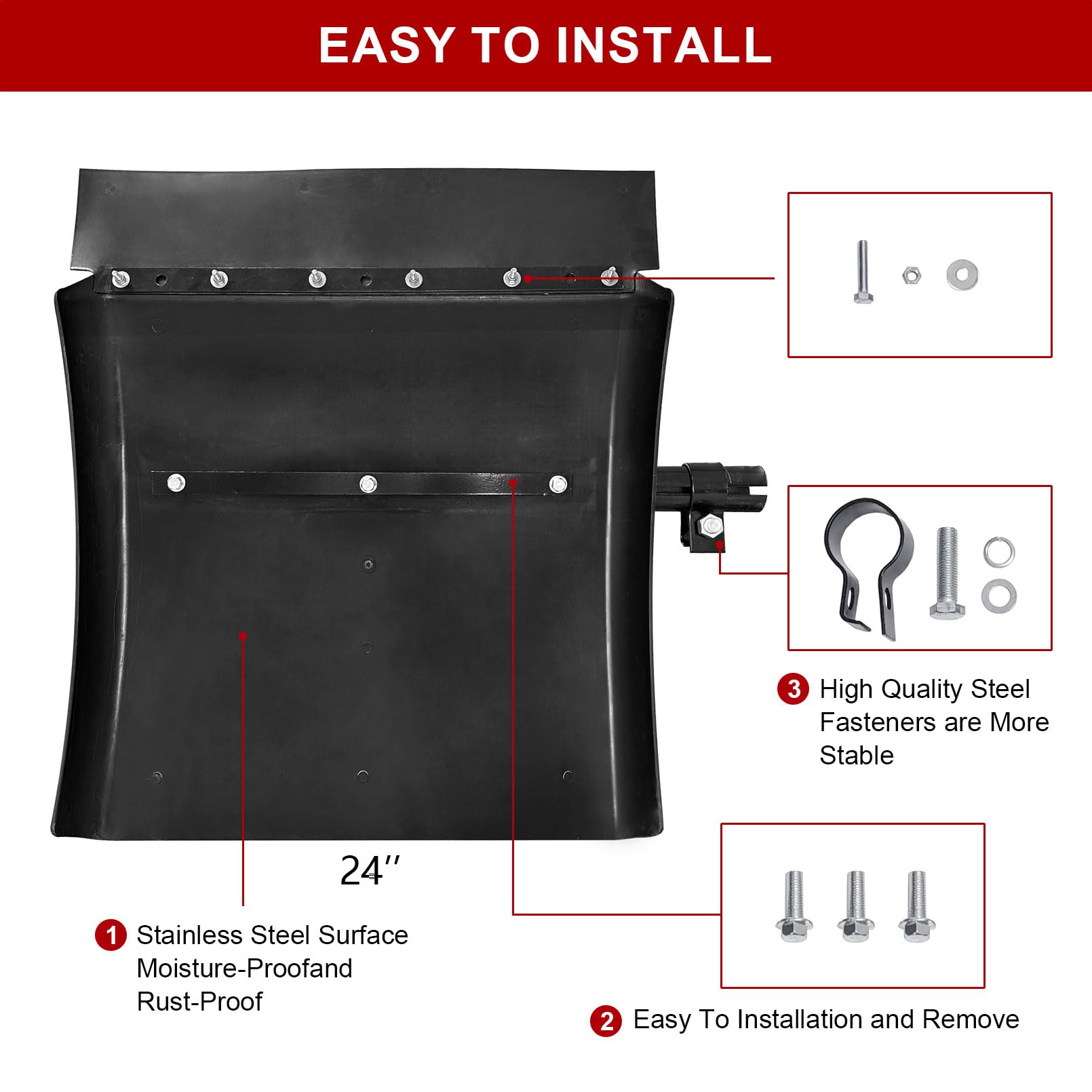 Grandroad Auto Poly Quarter Fenders for Semi Truck, 24" x 24" Black Plastic Quarter Fenders Set with Tube Bracket and Mounting Hardware, Fit for Freightliner, Kenworth, Volvo, Peterbilt,etc. 1 Pair