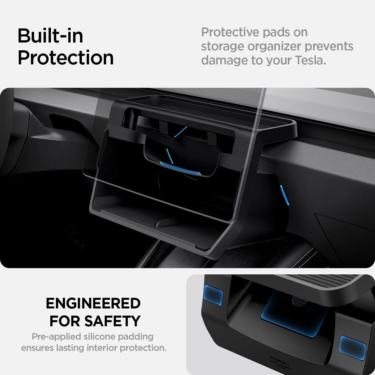 Spigen (Upgraded Under Screen Storage Organizer for Tesla Model Y Juniper (Standard, Premium & Performance 2025/2026) and Model 3 Highland (Standard, Premium & Performance 2024/25/26) - Black