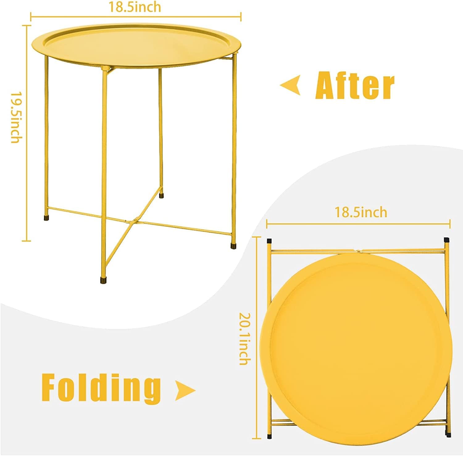 Garden 4 you End Table Outdoor Side Table, Small Patio Table Metal Side Table, Round Folding Side Table, for Outdoor and Living Room,Yellow