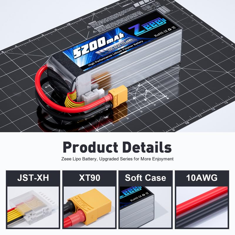Zeee 6S Lipo Battery 5200mAh 22.2V 120C Soft Case Lipo with XT90 Connector RC Battery for RC Car Truck Airplane Helicopter Quadcopter Boat (2 Pack)
