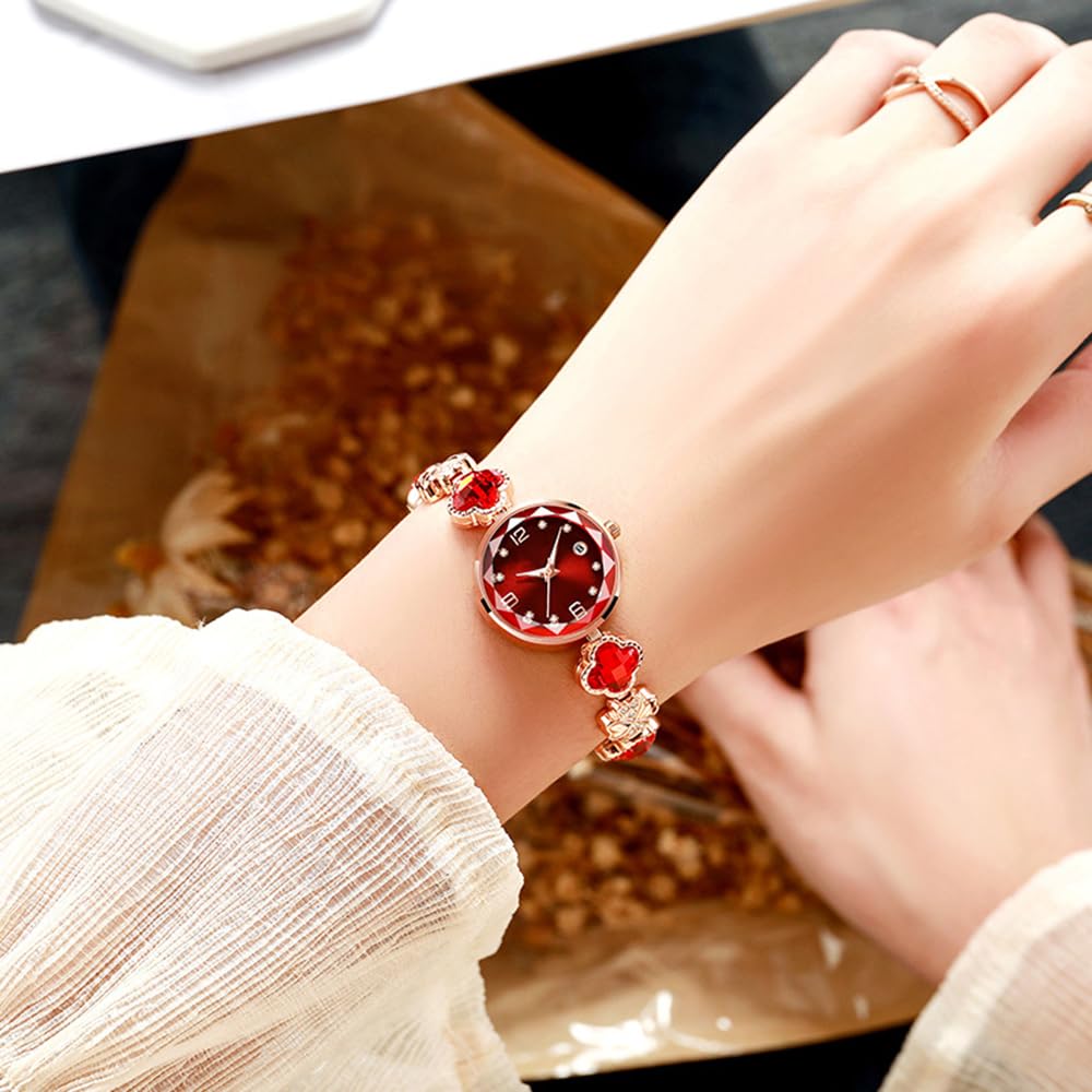 BESTKANG Women's Bracelet Watch Women Luxury Dress Ladies Stainless Steel Luminous Waterproof Date Wrist Watches (Red)