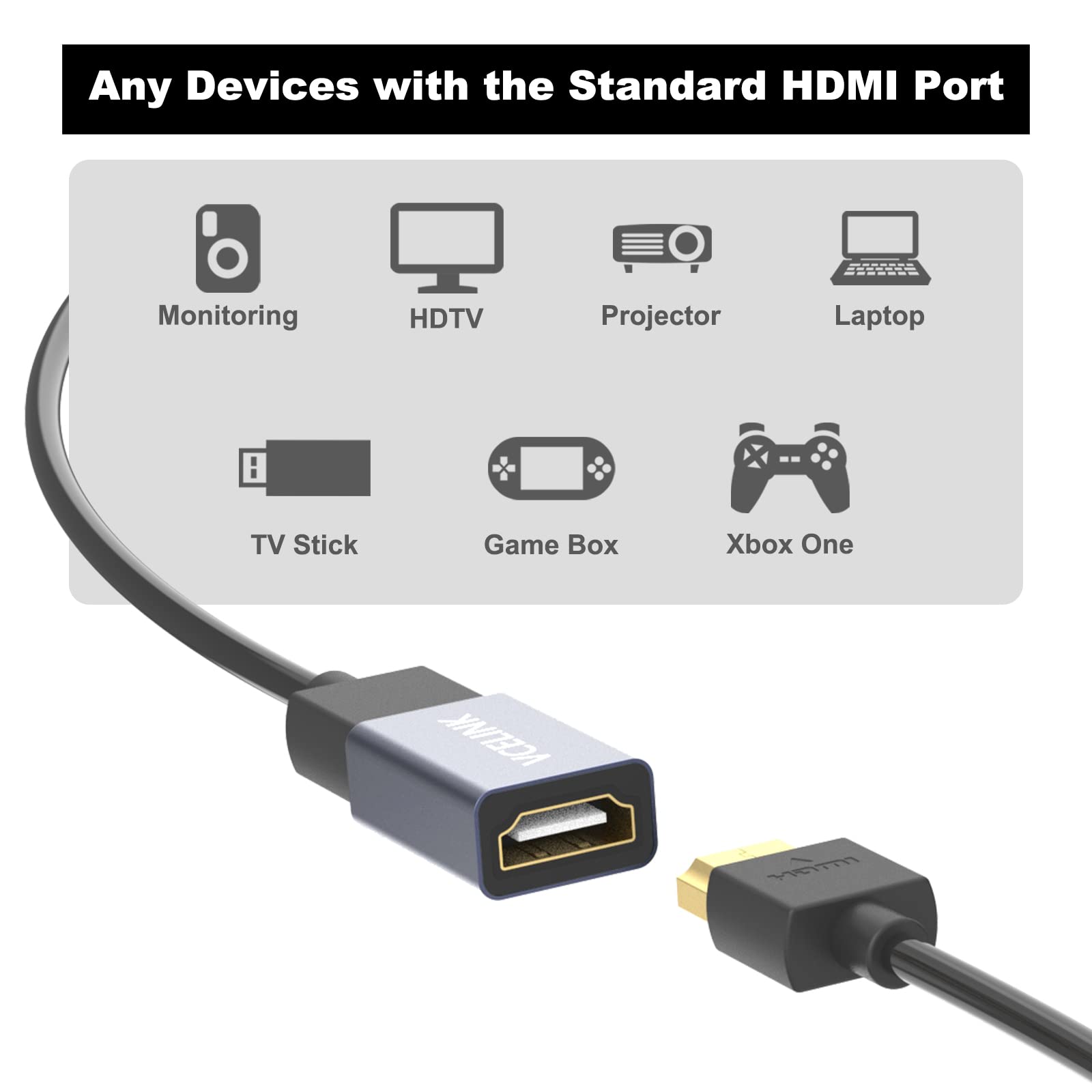 VCELINK HDMI Coupler 8K, HDMI 2.1 Female to Female Extension Adapter to Extend 2 Short Cables, Support 8K@60Hz / 4K@120Hz 120UHD, 3D, HDR, ARC Compatible with Laptop, PC, Monitor, Roku TV, 2 Pack