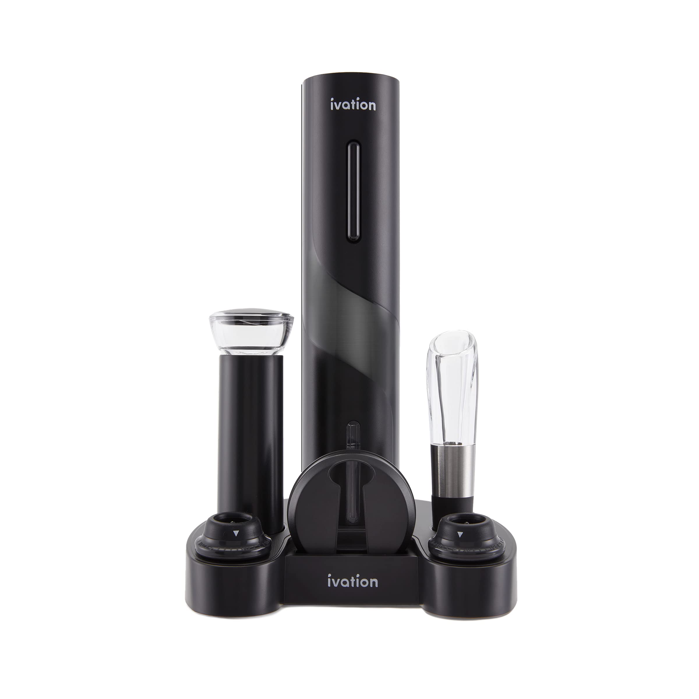 Ivation 7-Piece Wine Gift Set – Includes Electric Bottle Opener, Wine Aerator, Preserver Pump, 2 Cork Stoppers, Foil Cutter & Stand
