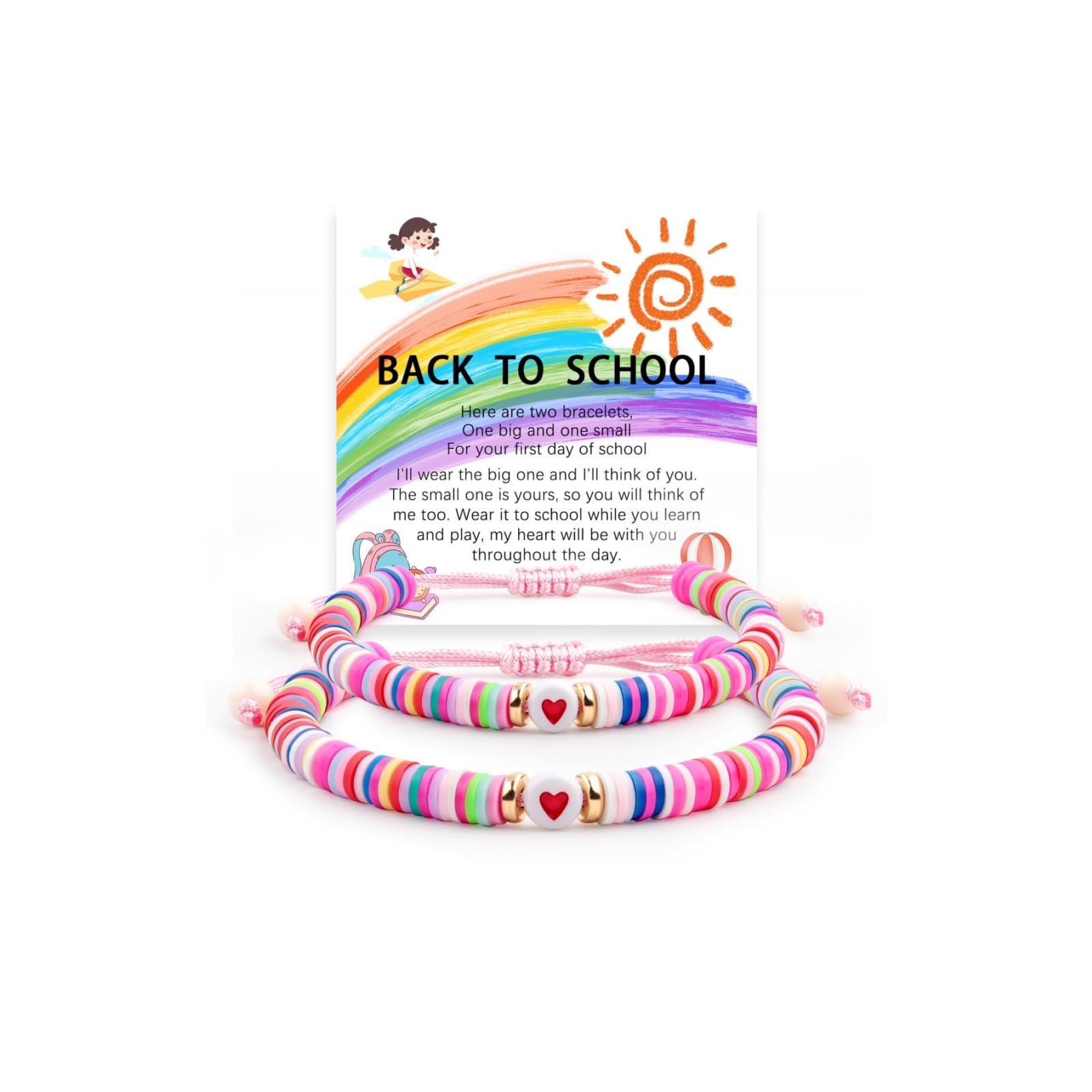 YUZHEJIE First Day of Kindergarten Pre-K Bracelet Mother Daughter Matching Bracelets Back to School Clay Beads Bracelets Jewelry Gifts (Colorful-Back to School)