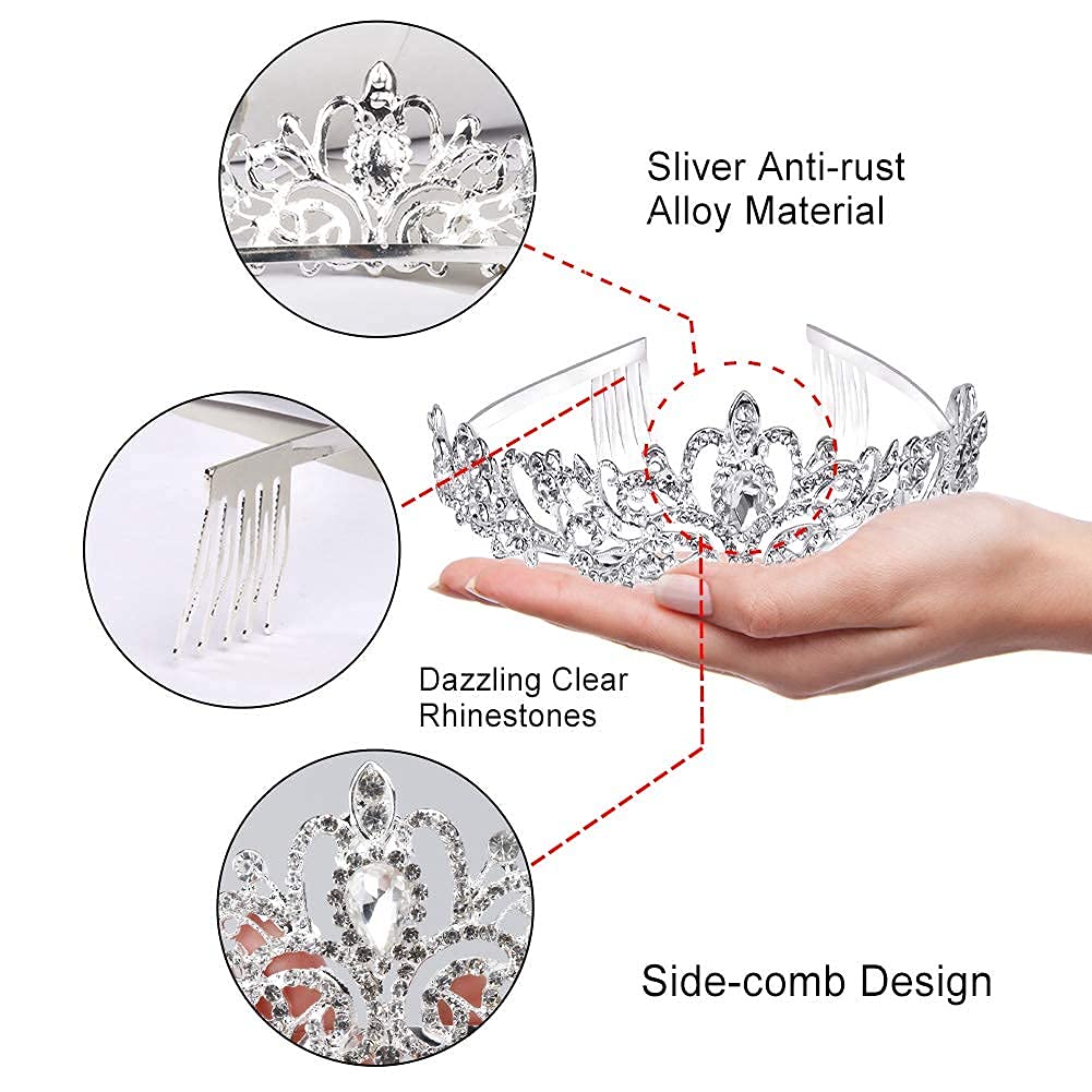 Didder Silver Crystal Tiara Crown Headband Princess Elegant Crown with combs for Women Girls Bridal Wedding Prom Birthday Party