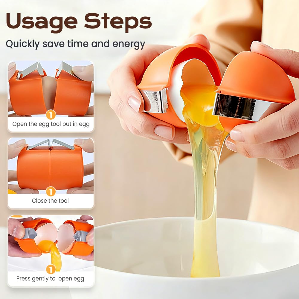 2026 New Egg Shell Opener, Stainless Steel Egg Cracker Tool, Multifunctional Eggs Separator for Raw and Hard Boiled Eggs Peeler Shell Remover, Kitchen Gadget (Orange 1pcs)