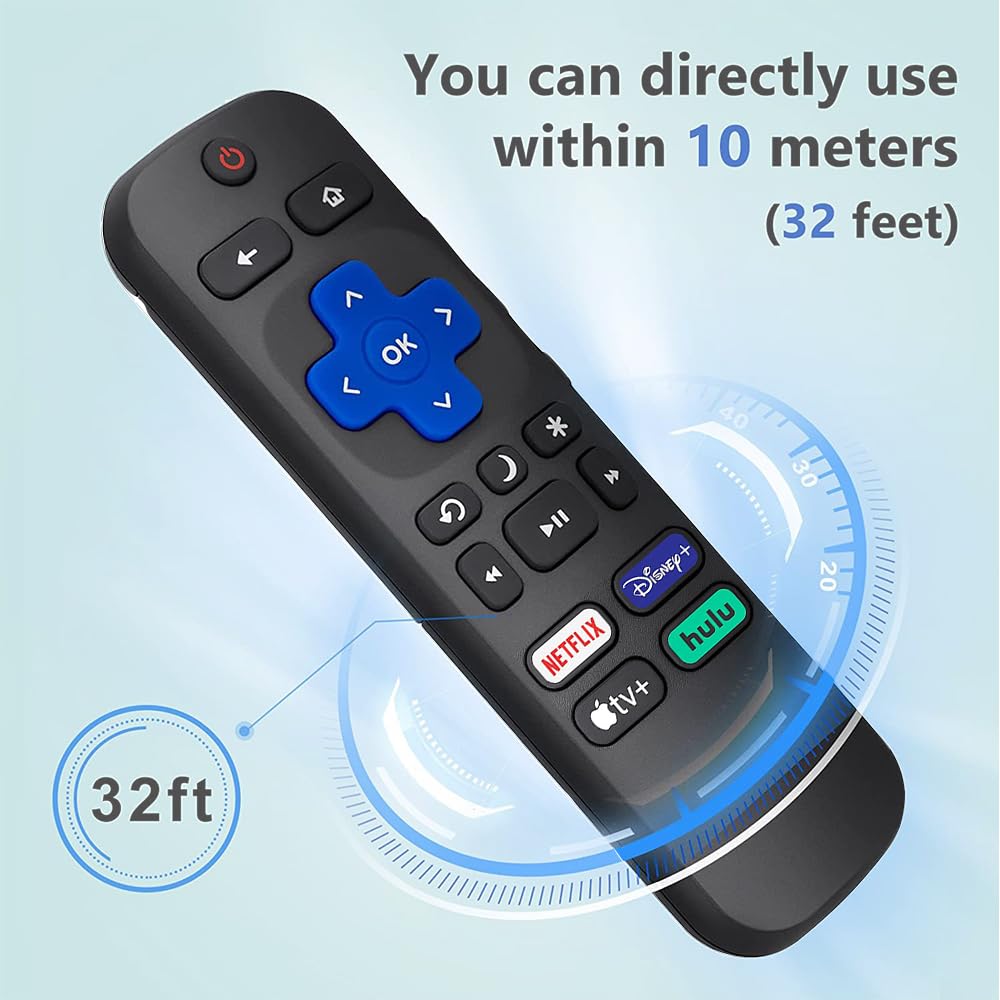 New Replacement for Roku-TV-Remote, Roku Remote Control for TCL Roku/Hisense/Onn Roku/Sharp Series Smart TVs (Not for Roku Stick and Box), with 4 Shortcuts Netflix/Disney/Hulu/Apple TV(2 Bateries)