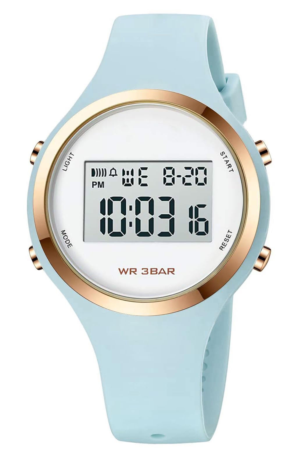 XCZAP Outdoor Sport Watches Alarm Clock 5Bar Waterproof LED Digital Watch(Light Blue-White-one)