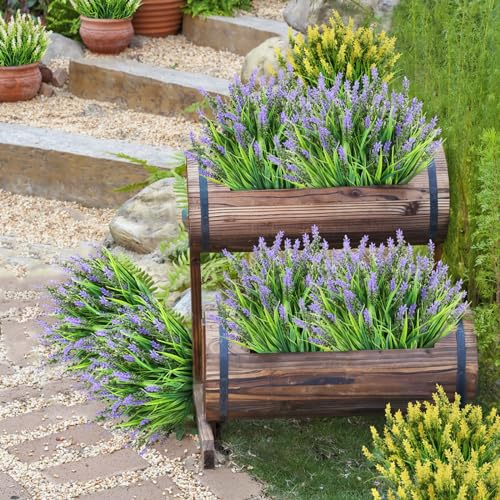 N&T NIETIN 10 Bundles Black Artificial Flowers, Fake Monkey Grass with Flowers, UV Resistant Fake Plants Halloween Black Flowers Decor for Party Front Porch Home Garden Patio
