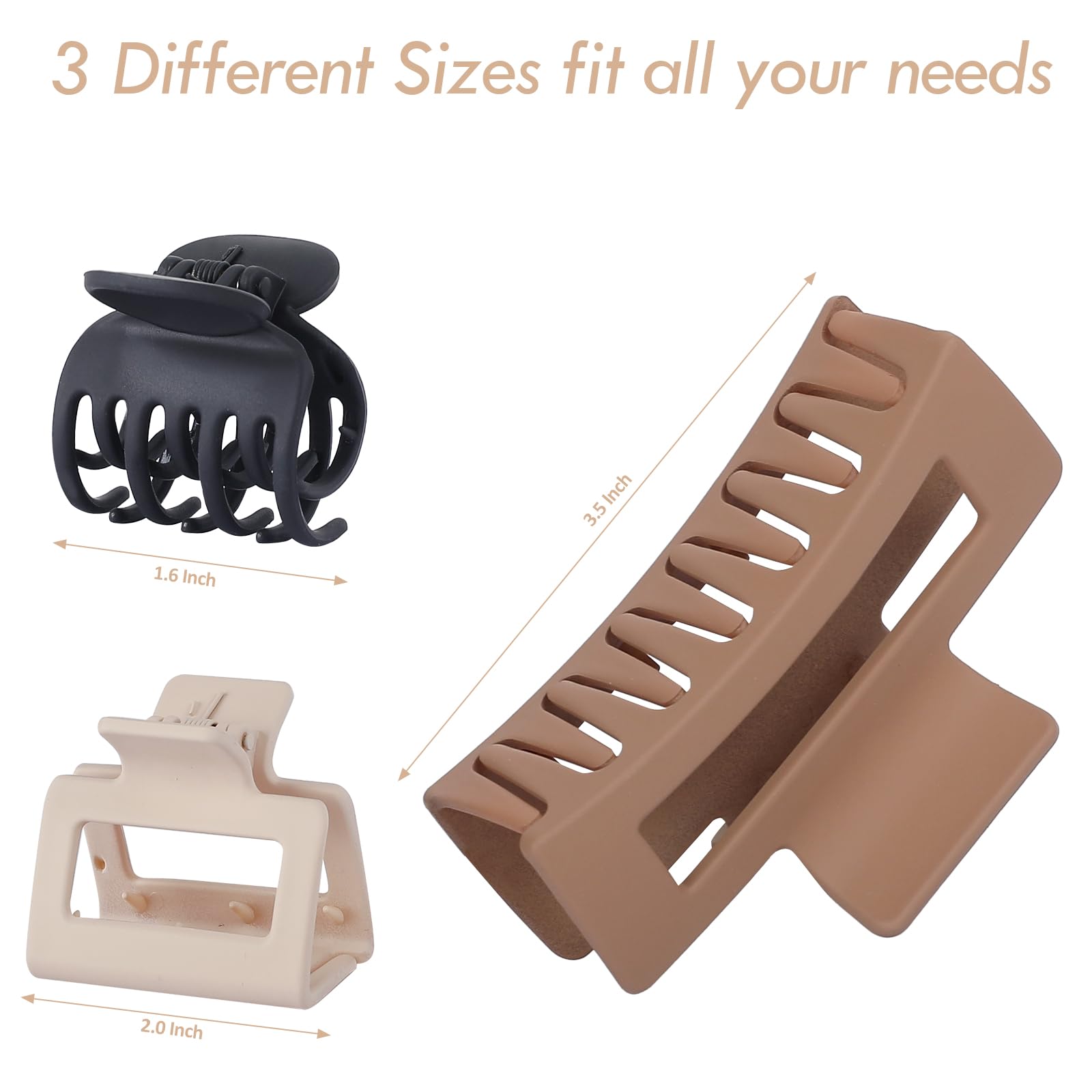 CHANDAT 3 Style Hair Claw Clips 9 pcs Medium Claw Clips Hair Clips for Women Rectangle Claw Clips for Thick Hair Square Hair Clips for Thin Hair Accessories for Women - Brown