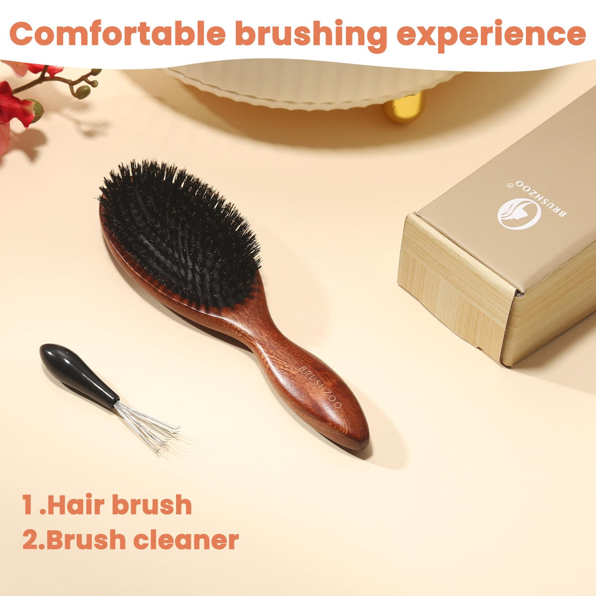O BRUSHZOO Hair Brushes for Women Men Kid, Boar Bristle Hair Brush for Fine Short Thin All Hair Type Keep Hair Heathy, Hairbrush for Restore Shine And Texture