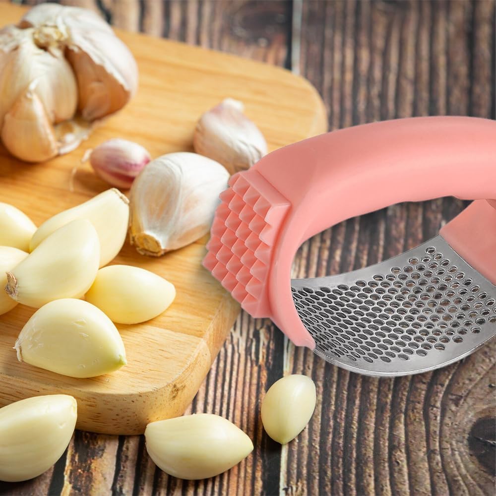2025 New Upgraded Garlic Press Rocker, Stainless Steel Garlic Press, Garlic Crusher with Peeler and Cleaning Brush, Garlic Chopper for Crush Garlic Kitchen Gadgets, Kitchen Tools (Green)