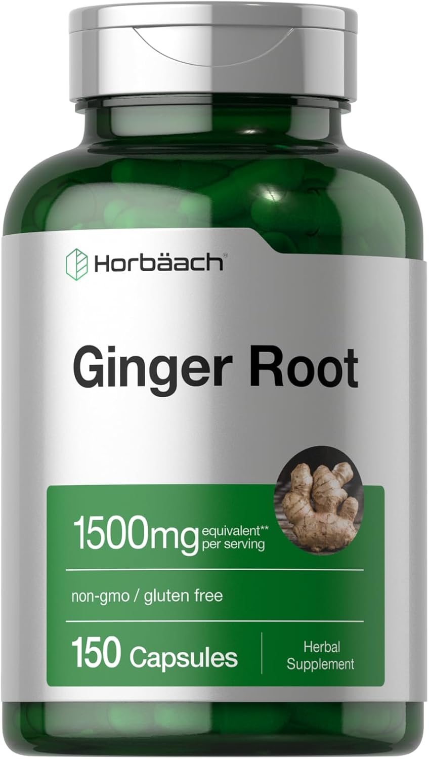 Ginger Root Capsules 1500 mg | 150 Pills | DNA Tested, Non-GMO, Gluten Free | Ginger Root Extract | by Horbaach