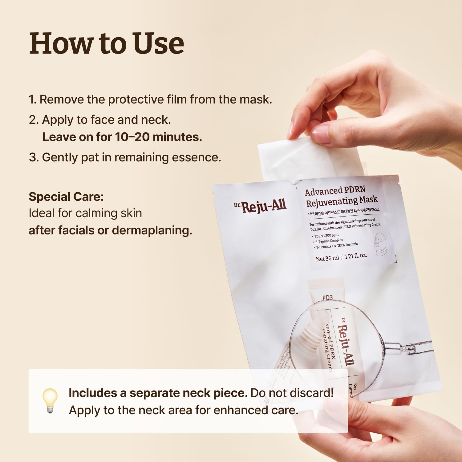 Dr. Reju-All Advanced PDRN Rejuvenating Mask - Face & Neck Korean Sheet Mask with 1,200 ppm PDRN, Collagen & Copper Peptides - Hydrating & Soothing, Skin Repair (1.2 Fl Oz x 4EA)