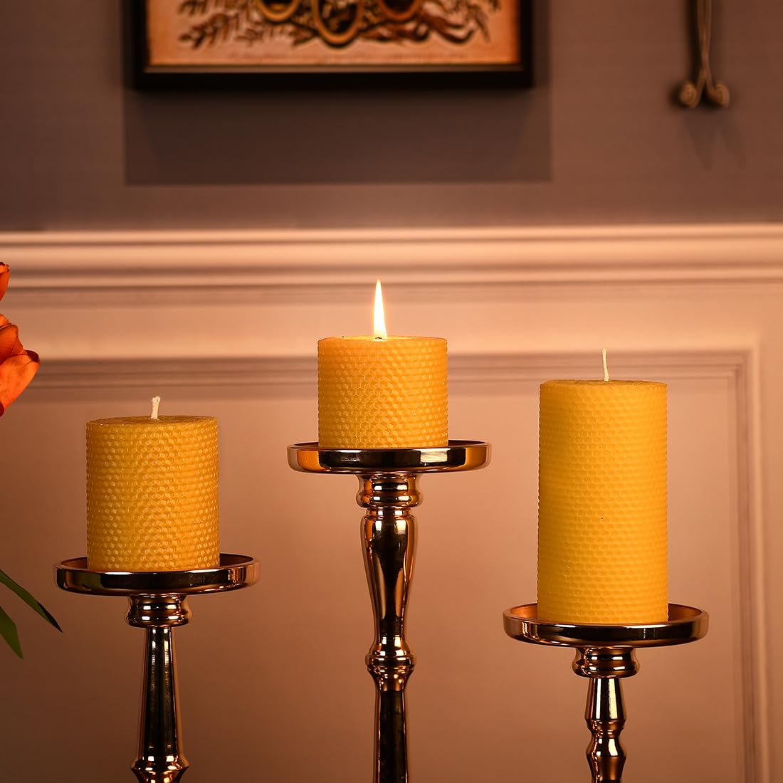 Beeswax Pillar Candle - Handmade Pure Beeswax Rolled Candle for Gift & Home Decor (3×4 in)