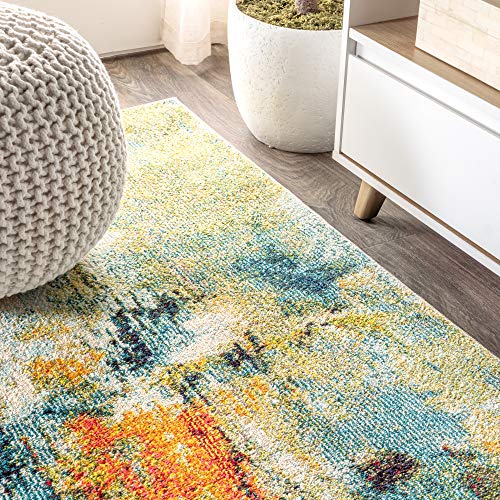 JONATHAN Y Modern Abstract Waterfall Blue/Cream Runner Rug, 2x8, Contemporary POP, Transitional, Easy-Cleaning for Living Room, Bedroom, Kitchen, Pet Friendly, Non-Shedding (CTP100A-28)