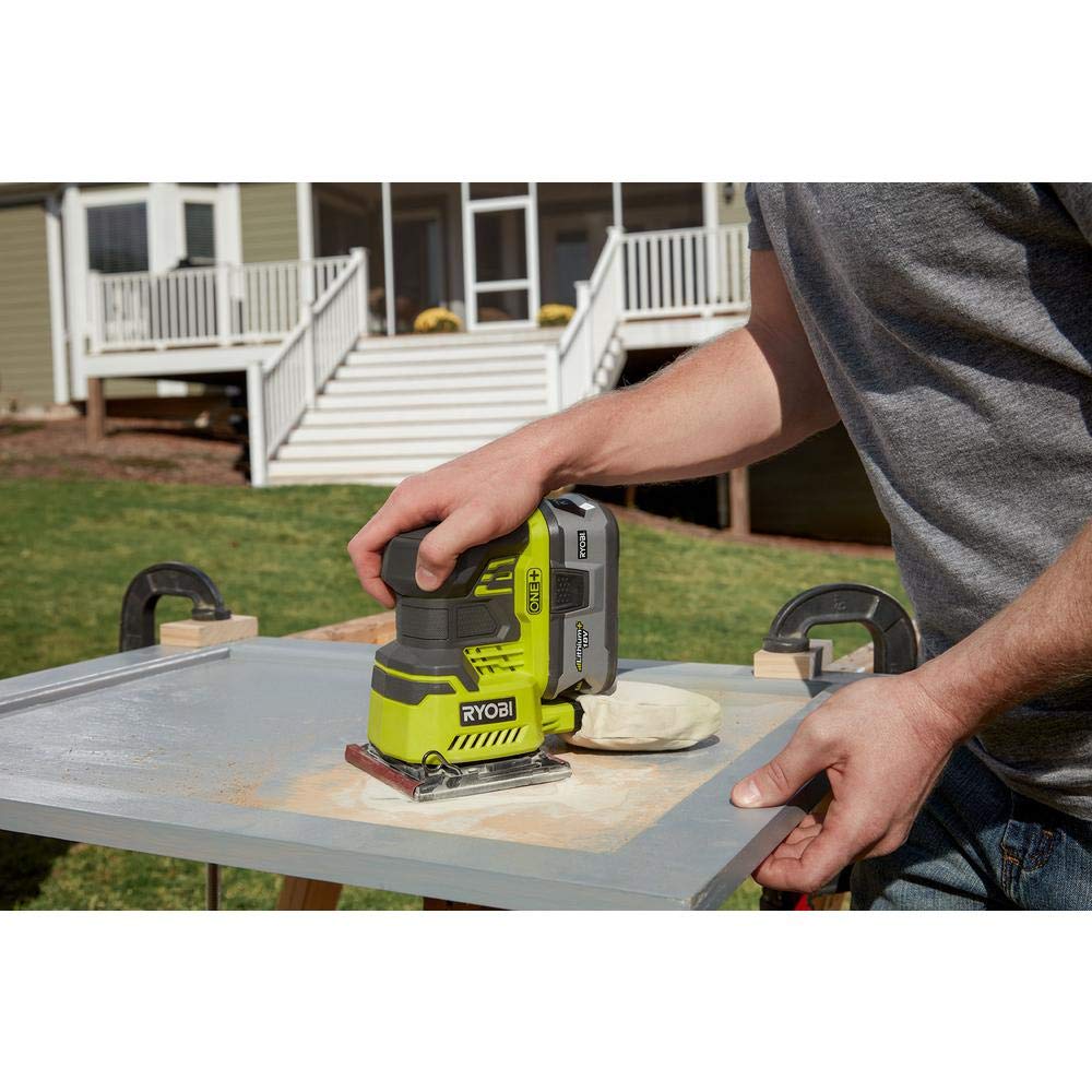 Ryobi P440 One+ 18V Lithium Ion 12,000 RPM 1/4 Sheet Palm Sander w/ Onboard Dust Bag and Included Sanding Pads (Battery Not Included, Power Tool Only)