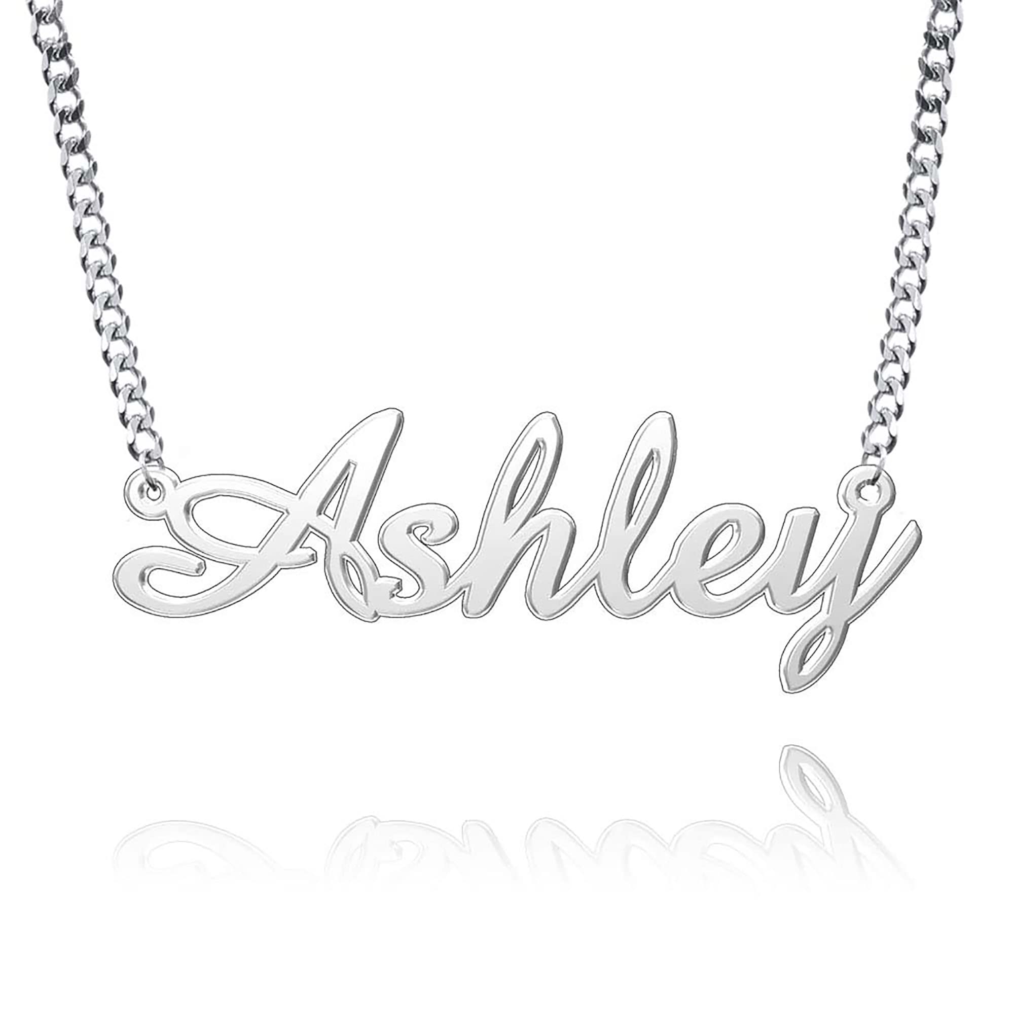 Q&Locket Personalized Custom Name Necklace Script Initial Nameplate Necklaces for Womens
