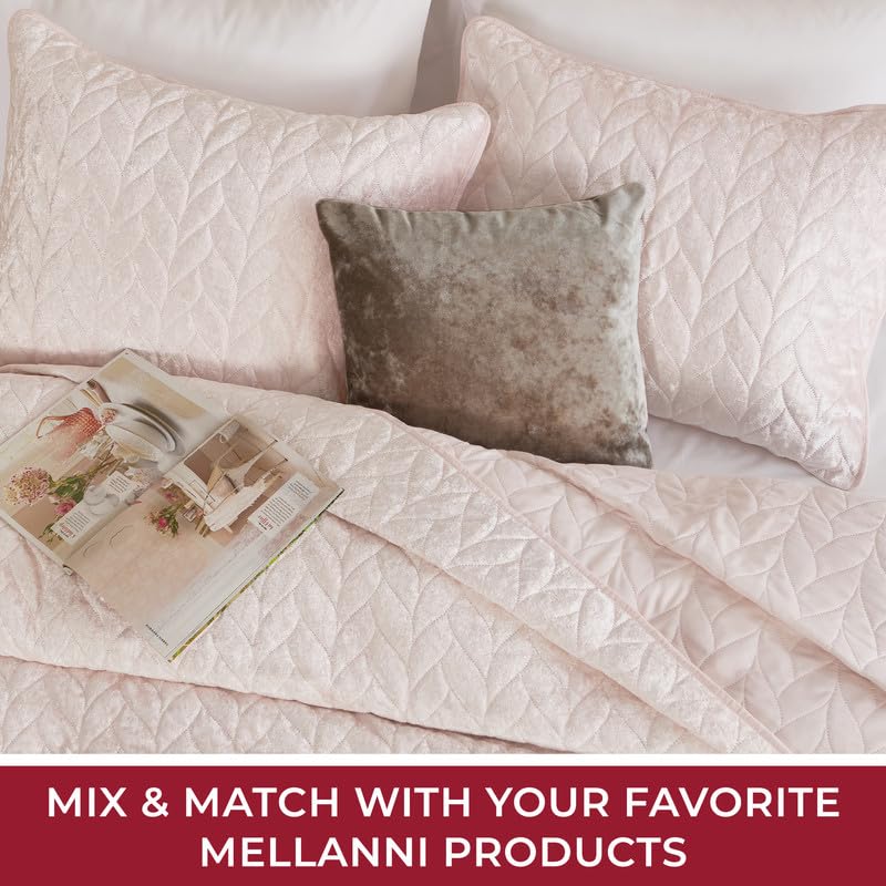 Mellanni Oversized Queen Velvet Quilt Set - Bedding Cover with Shams - Ultrasonic Quilting Technology - 3 Piece Oversized Quilt Set - Bedspreads & Coverlets (Full/Queen, Blush Pink)