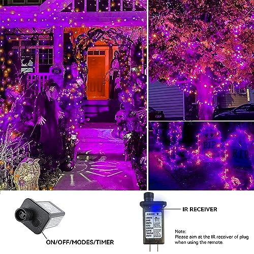 ZHOUDUIDUI Purple and Orange Halloween Lights, 800LED 330FT String Lights 8 Modes Timer Plug in Waterproof Indoor Outdoor Christmas for Garden Party Decoration, JT-EL/FC300V0200