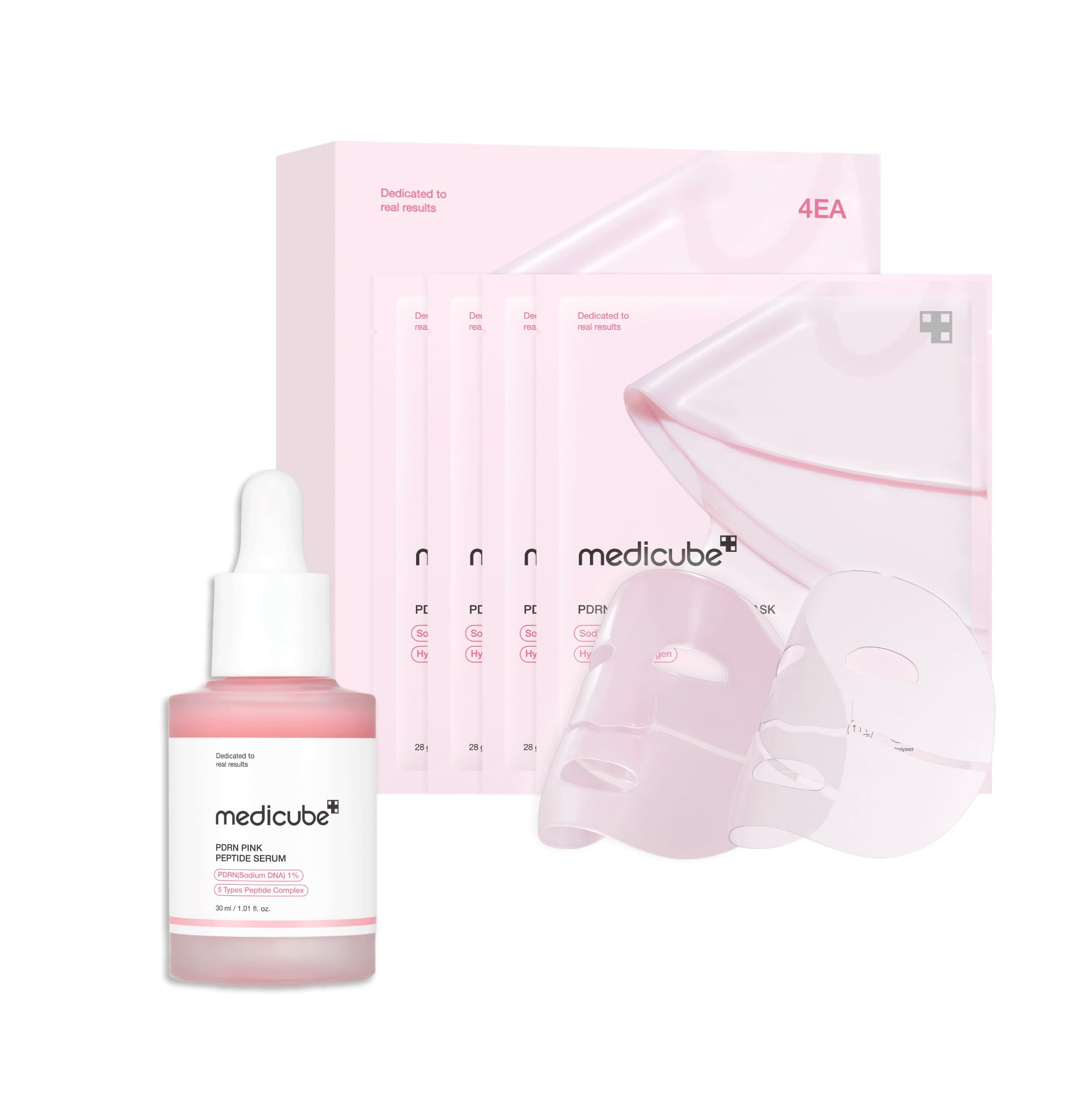 medicube Salmon DNA PDRN Duo for Beginner: Salmon DNA PDRN pink collagen jelly gel mask (4ea) and Salmon DNA PDRN Pink Peptide Serum, Pink glow serum