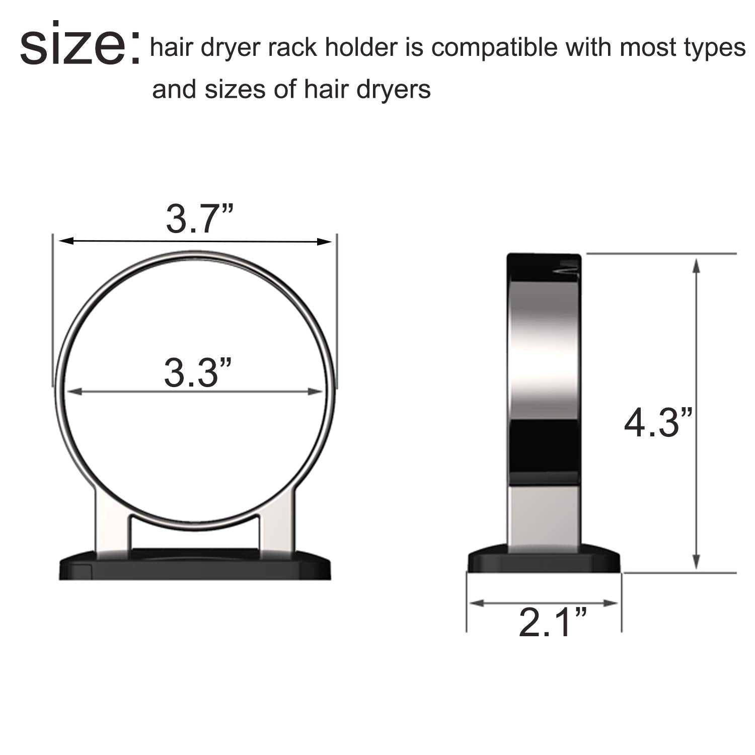 RAIKEDR Hair Dryer Holder, Bathroom Cabinet Door Blow Dryer Stand, Blow Dryer Holders Wall Mount - Extra Large Rim (Silvery)