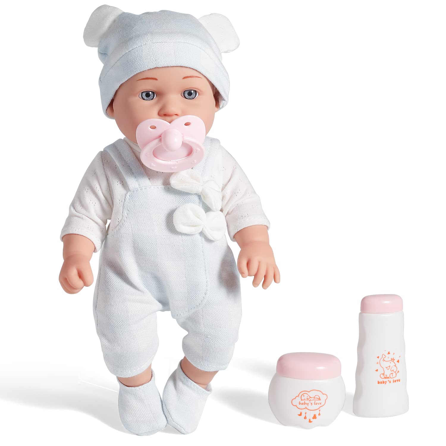 Enjoyin 12'' Twins Baby Doll Playset with Accessories Includes Boy and Girl Dolls, 2 Powder Bottles, and 2 Pacifiers, Ideal Gift for Children Age 3+