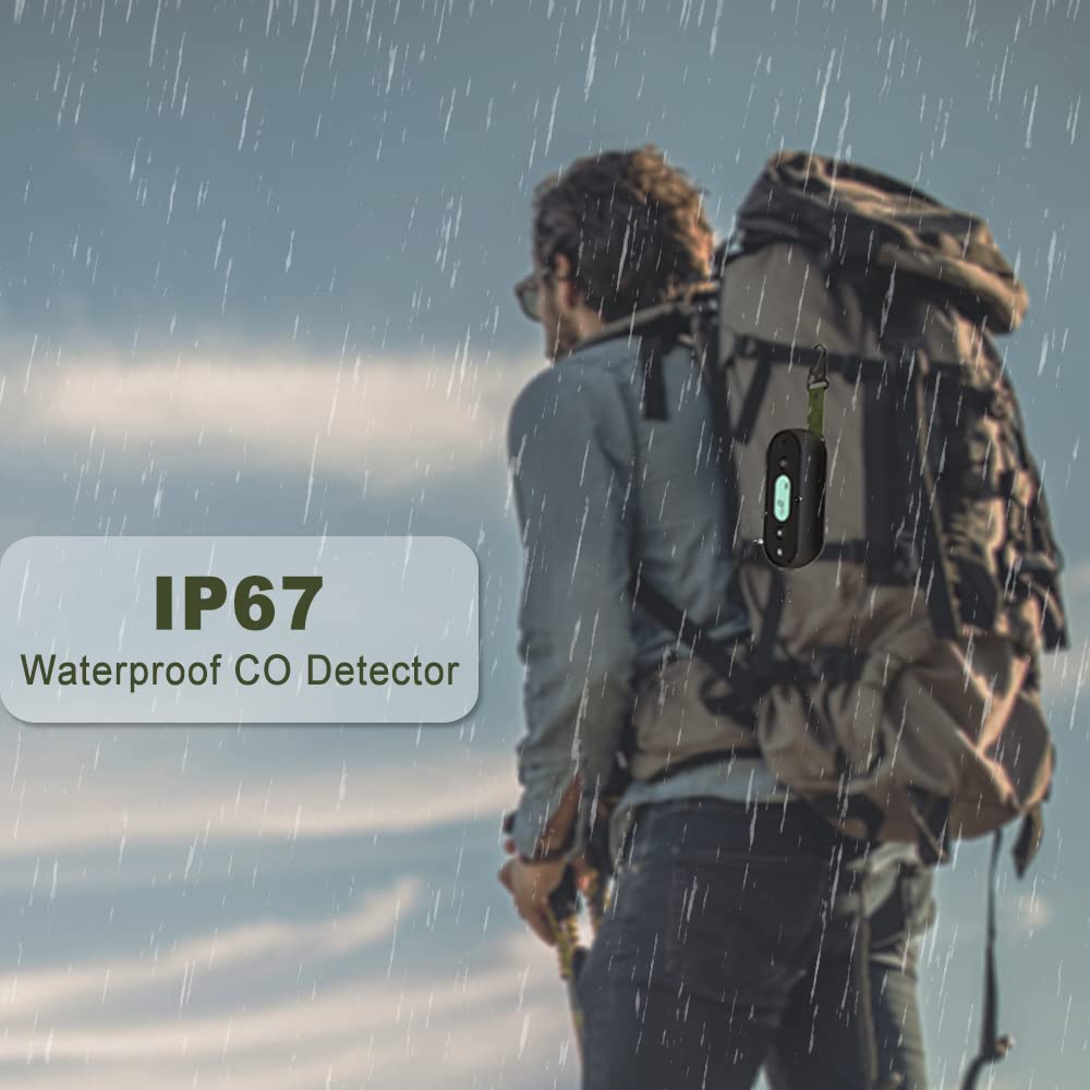 GZAIR Travel Carbon Monoxide Detector, IP67 Waterproof Portable CO Gas Alarm for Vehicle, Aviation, Camping, Visual, Audible, and Vibrating Alerts, 2-Year Battery Life
