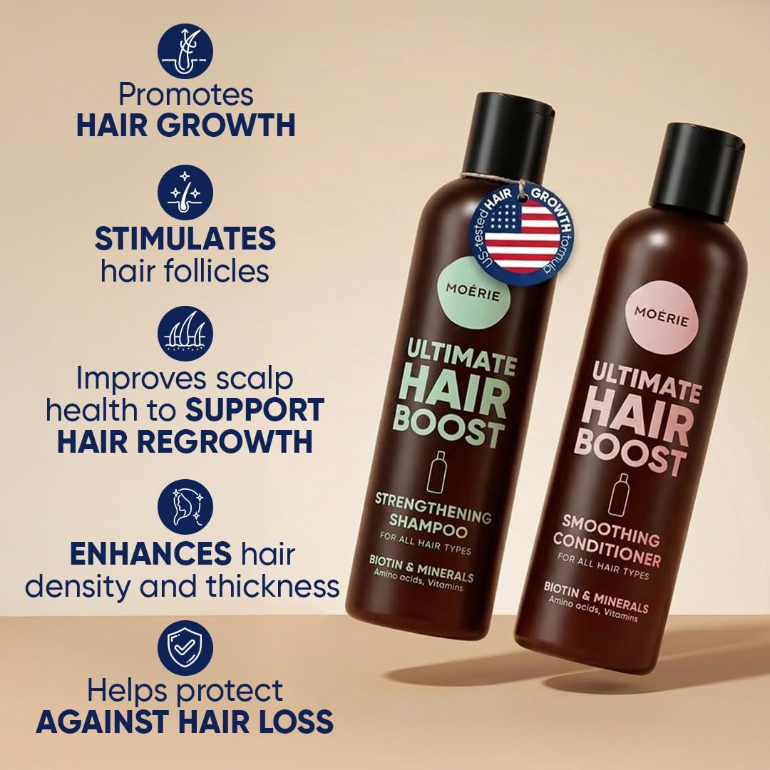 Moerie Hair Growth Shampoo and Conditioner for Women and Men, Hair Loss Solution with Biotin and Rosemary, Thickening Shampoo and Conditioner for Thinning Hair – Promotes Regrowth