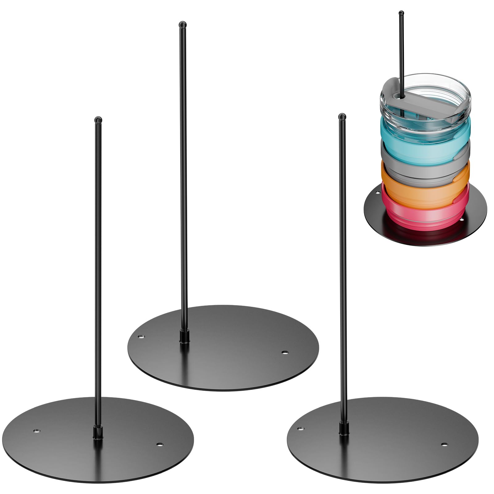 ClosatMeaster Tumbler Lid Organizer, 3Pcs Stainless Steel Cup Lid Organizer for Kitchen Cabinet Countertop Tumbler Lid Holder Stacking Storage Up to 30 Lids