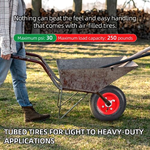 AR-PRO (2-Pack) 2.80/2.50-4" Tire and Wheel Set - 8 Inch Wheelbarrow Tire and Wheel Replacement with 3/4" Bearings and 3" Centered Hub - Extra Adapter kit includes 1/2" Bearings