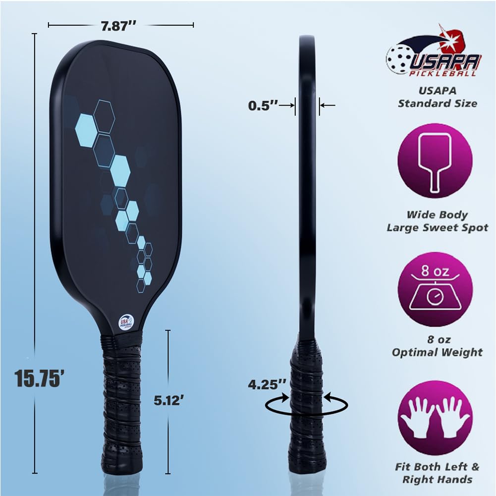 SongSolar Pickleball Paddles,USAPA Approved Pickleball Paddles Set with 2 Pickleball Balls and Pickleball Carry Bag&4 Pickleball Balls,Fiberglass Pickle Ball Rackets 2 Pack