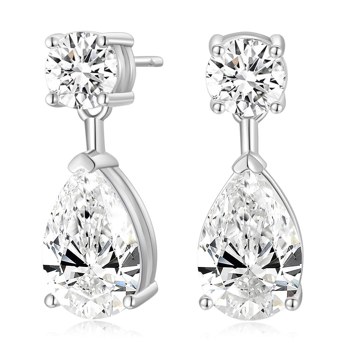 EAMTI Teardrop Bridal Earrings for Women Cubic Zirconia Dangle Crystal Wedding Earrings 925 Sterling Silver Post Pear Cut Dangle Earring for Bride Bridesmaid