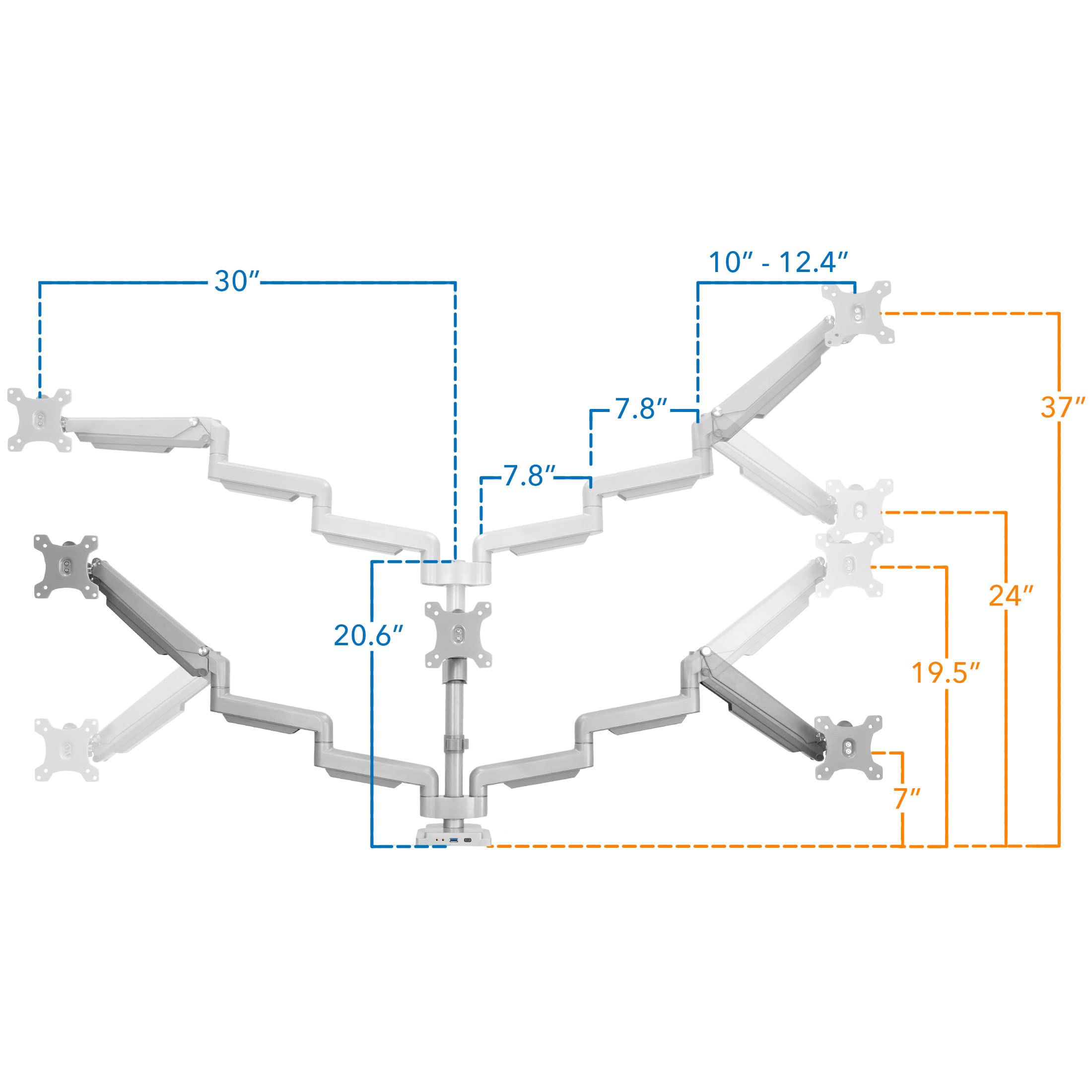 Mount-It! Triple Monitor Mount with USB and Audio Ports, 3 Monitor Desk Mount, Balanced Height Adjustable Triple Monitor Stand for Three Computer Screens 24 27 30 32 Inch VESA Screens, Gaming, Office