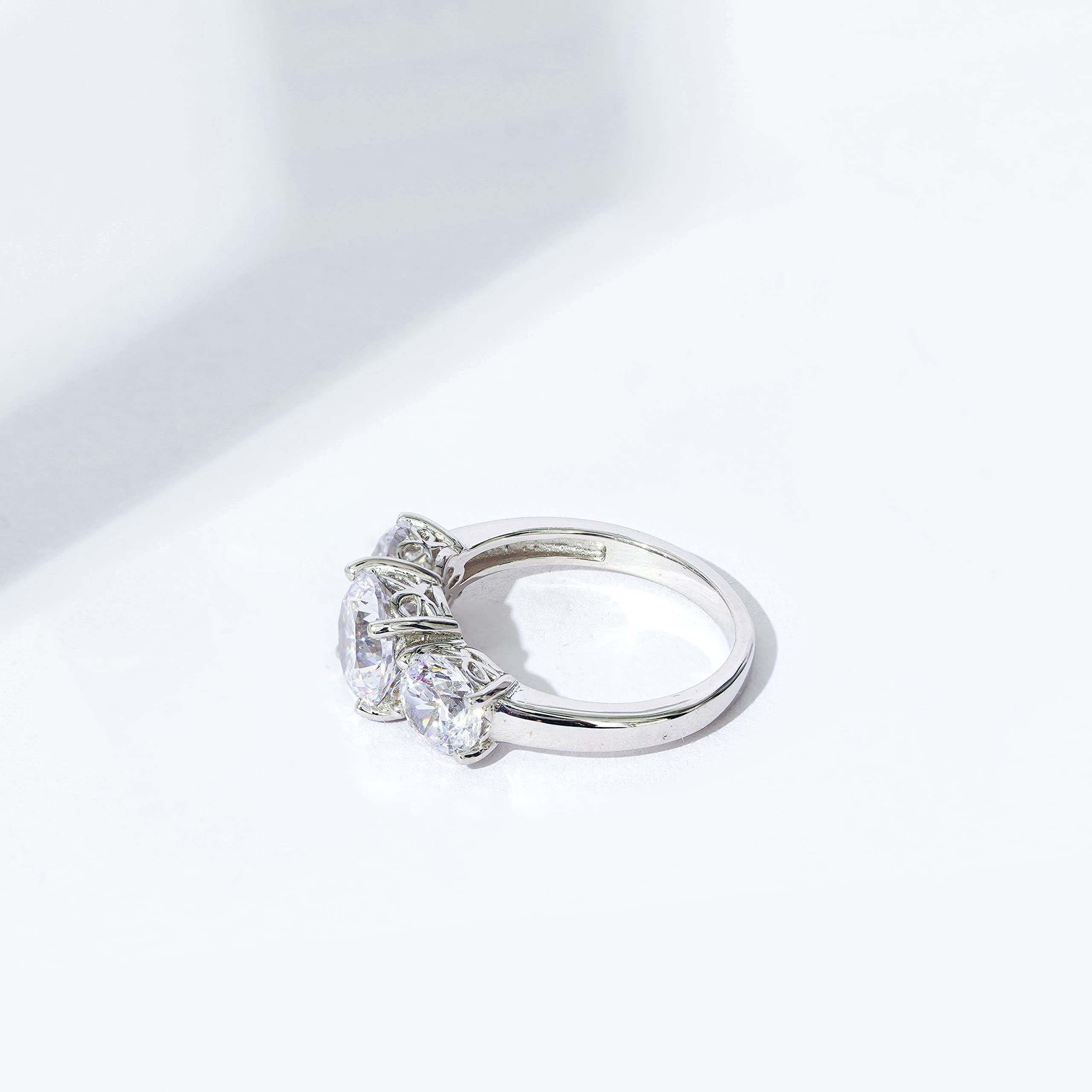 Amazon Essentials Platinum-Plated Sterling Silver Round 3-Stone Ring made with Infinite Elements Cubic Zirconia (4 cttw), Size 5, (previously Amazon Collection)
