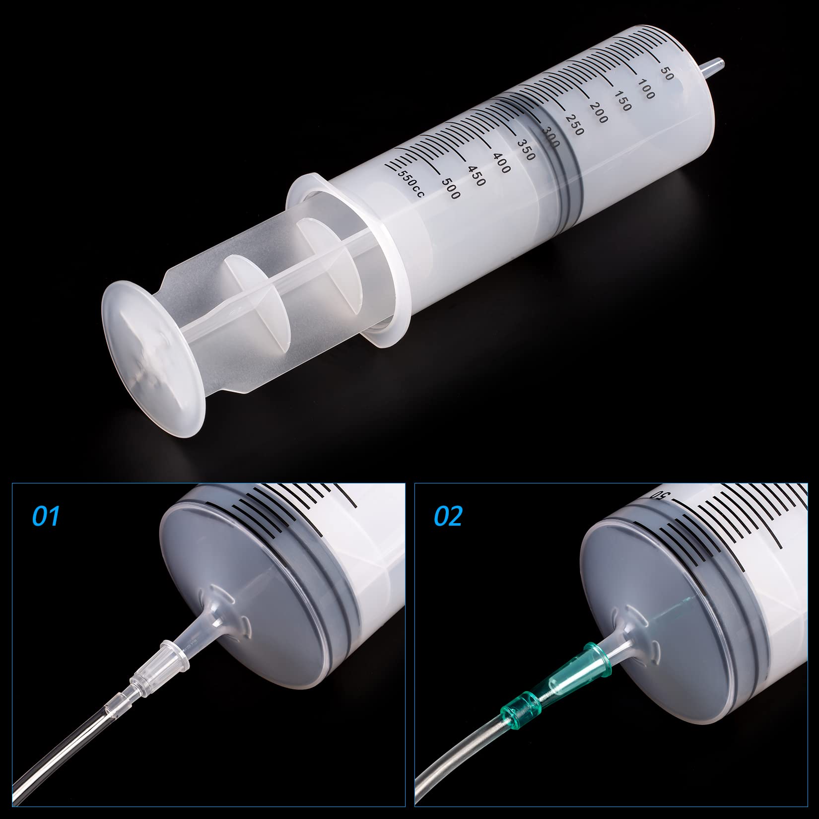 SHAOTONG 500ml Syringe with 2Pcs 40 Inch Tube and Tip Adapter, for Feeding Pets, Liquid Refilling, Drawing Oil Fluid