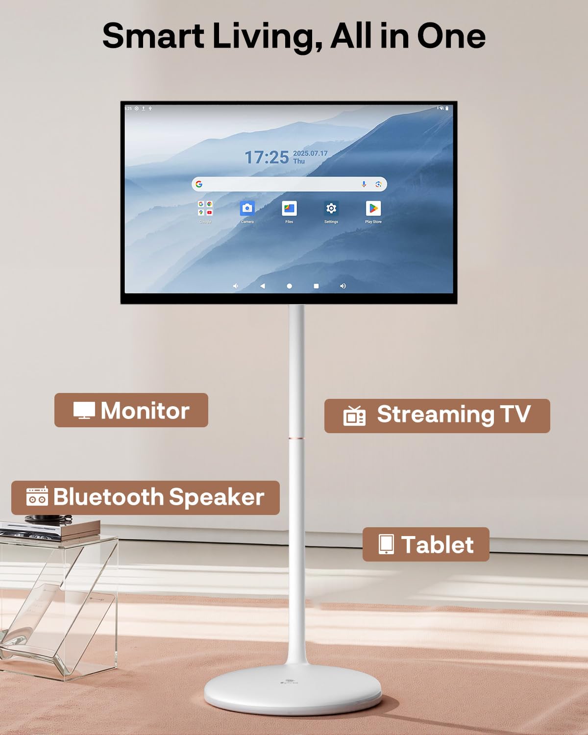 SYLVOX 27'' Smart Rolling Display with Stand, 1080P Portable Touchscreen Monitor for Streaming TV Apps, Built-in Battery (4-5H), Full Swivel Rotation for Home, Office & Entertainment
