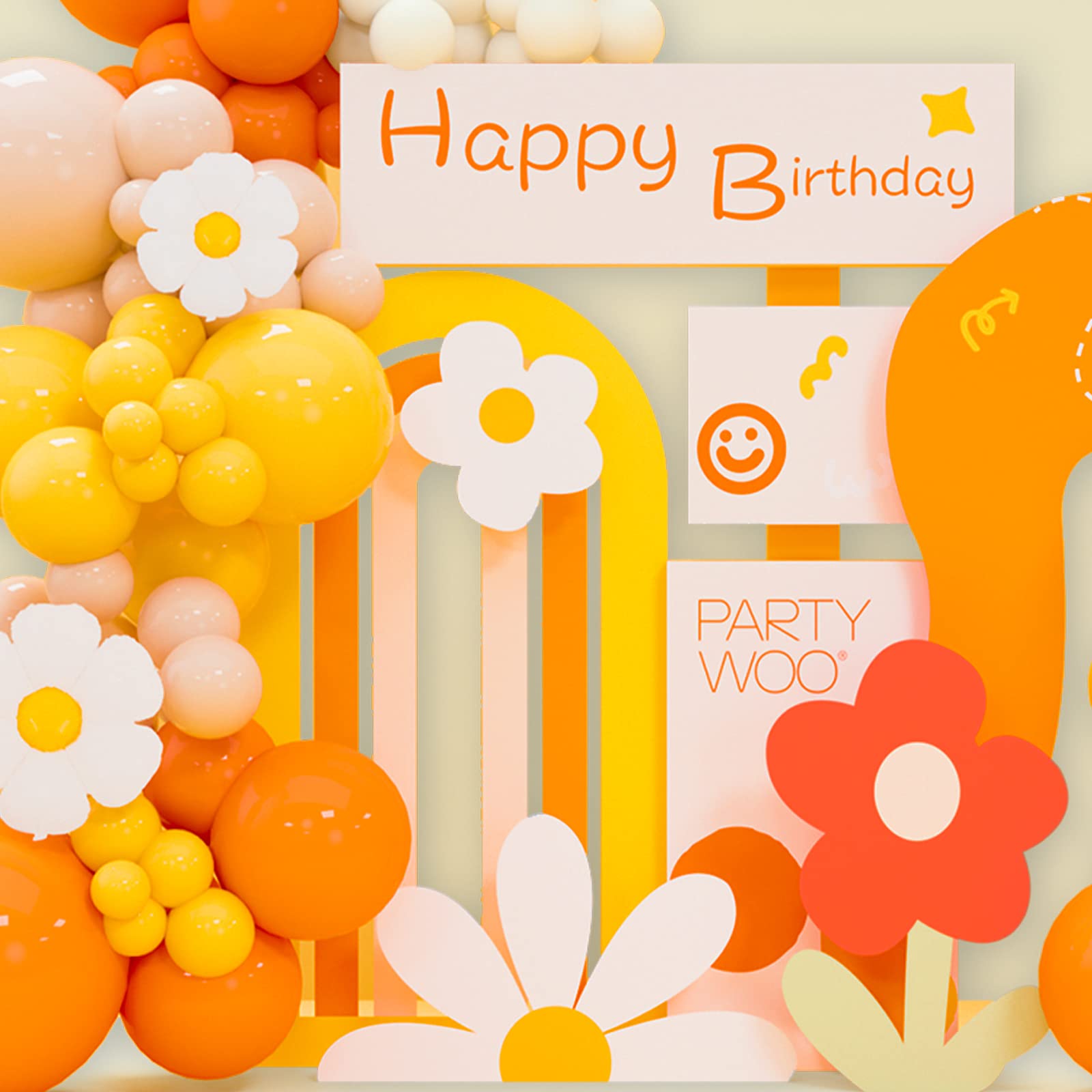 PartyWoo 140 Pcs Daisy Balloon Garland - Orange, Yellow, Apricot, Sand White, White for Arch, Birthday, Baby Shower, Wedding Decorations