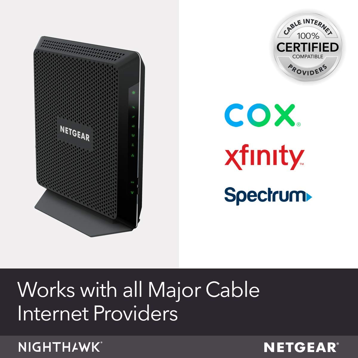 NETGEAR Nighthawk AC1900 (24x8) DOCSIS 3.0 WiFi Cable Modem Router Combo (C7000) for Xfinity from Comcast, Spectrum, Cox, more (Renewed)